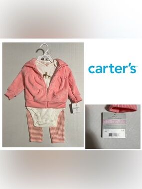 🆕CARTER’S - 9M - NWT - INFANT GIRLS 3PC PINK SHERPA DEER SET
